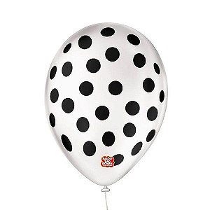 Balão de Festa Decorado Poá Bolinha - Transparente e Preto 9" 23cm - 25 Unidades - Balões São Roque - Rizzo