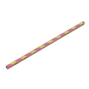 Canudo Biodegradável Listrado Dourado e Rosa Bebe - 15 unidades - Rizzo