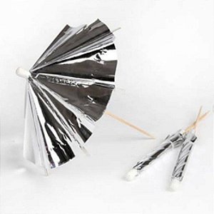 Palito para decoração Guarda Chuva Prateado - 12 unidades - 10 cm - Rizzo