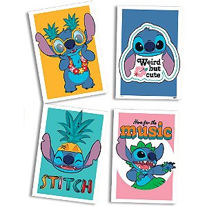 Quadro Decorativo Festa Festa Stitch - 04 unidades - Festcolor