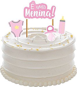 Decoracao De Bolo Festa Festa Cha de Bebe Menina 04 Unidades - Regina - Rizzo Festas