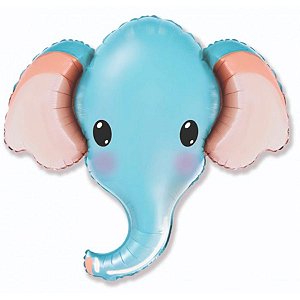 Balão de Festa Metalizado 39'' 99cm - Elefante Head HSG Azul - 1 unidade - Flexmetal - Rizzo