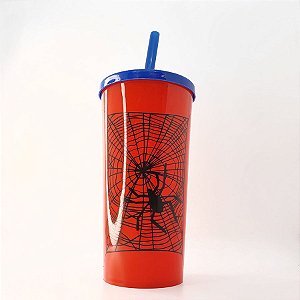 Copo com Tampa e Canudo 600 mL - Aranha - Vermelho e Azul - 1 unidade - Rizzo