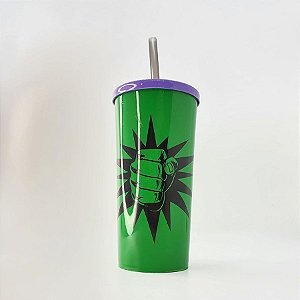 Copo com Tampa e Canudo 600 mL - Soquinho Esmaga - Verde e Roxo - 1 unidade - Rizzo