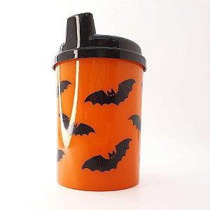 Copo Infantil Anti-Vazamento 240 mL - Morcego Halloween - Laranja e Preto - 1 unidade - Rizzo