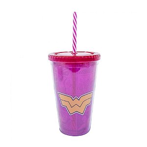 Copo C/ Canudo Mulher Maravilha Liga da Justiça - 450ml - DC Original - 01 Un -