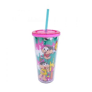 Copo de Acrílico C/ Canudo e Gelo Turma da Mônica - 600ml - 01 Un -