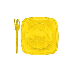 Kit Sobremesa Prato e Garfo Amarelo 10 Unidades - Trik Trik