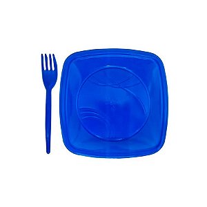 Kit Sobremesa Prato e Garfo Azul 10 Unidades - Trik Trik