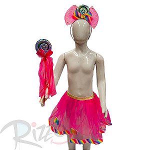 Kit Fantasia Carnaval - Princesa Candy Pirulito - Rosa Pink - Mod:262- 01 unidade - Rizzo