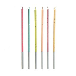Vela Palito Gigante Arco-íris Candy com Glitter 15 cm - 1 unidade Pct. c/ 6 unidades - Rizzo