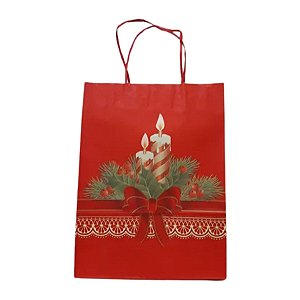 Sacola de Papel 17,5x8,5x21,5cm - Vela de Natal - Ref 4143 - 10 UN - Rizzo