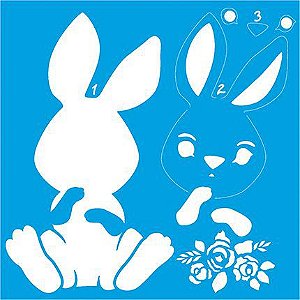 Stencil Silhueta Coelho com Flores ST-X394 – Litoarte Rizzo Confeitaria