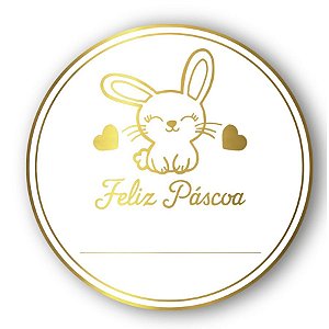 Adesivo "Feliz Páscoa Coelinho" - Ref.2061 - Hot Stamping - Dourado - 50 unidades - Stickr - Rizzo