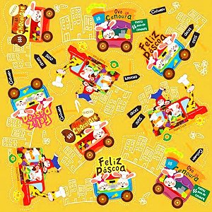 Folha para Ovos de Páscoa Metalizado Food Truck Amarelo 69x89cm - 5 unidades - Cromus - Rizzo