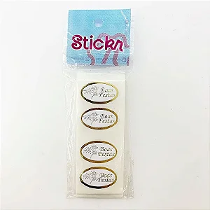 Adesivo "Boas Festas Oval" - Ref.2054 - Hot Stamping - 100 unidades - Stickr - Rizzo