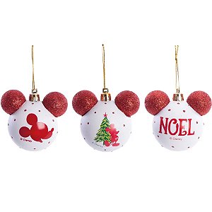 KIt Bolas de Natal Disney Mickey - Sortido - Vermelho e Branco - 8 cm  - 4 unidades - Cromus - Rizzo