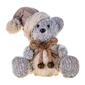 Urso de Pelúcia Decorativo Cinza c/ Gorro - 13 cm - 1 unidade - Cromus - Rizzo