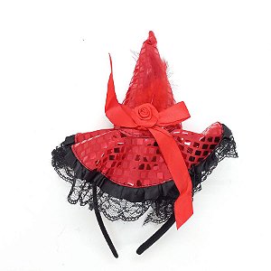 Tiarinha Chapéu de Bruxa Fofo - "Vermelho" - 1 unidade - Rizzo