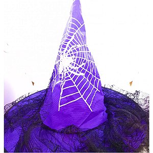 Chapéu de Bruxa com Véu Roxo - "Bruxinha" - 1 unidade - Rizzo