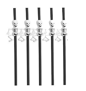 Canudo Decorativo Esqueleto de Halloween Preto - 5 unidades - Rizzo
