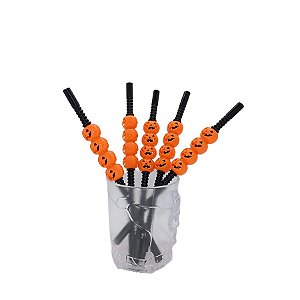 Canudo Decorativo Abóbora de Halloween Preto - 5 unidades - Rizzo