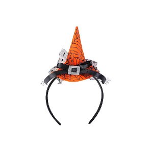 Tiara Chapéu de Bruxa c/ Estampa deTeia - Laranja - 1 unidade - Cromus - Rizzo