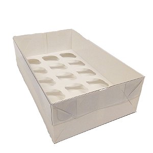 Caixa Transparente - 15 Cupcake Mini - Branco - 30 x 18 x 8 cm  - 5 unidades - Assk - Rizzo