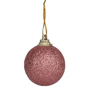 Bola de Árvore de Natal c/ Glitter - 4 cm - “Glitter Rose Gold” - Cromus Natal - 12 unidades