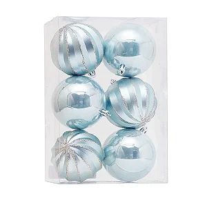 Bolas de Natal Lisas/Gomos Azul - Cromus Natal - 6 unidades - Rizzo