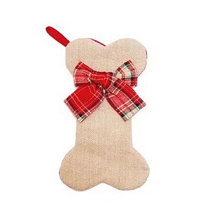 Meia de Natal para Pendurar - "Pet Lovers Osso com lacinho" - Cromus Natal - 1 unidade - Rizzo