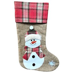 Meia de Natal para Pendurar em Juta - "Boneco de Neve" - Cromus Natal - 1 unidade - Rizzo
