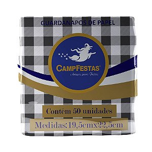 Guardanapo Crepado Xadrez - Preto - 50 unidades - CampFestas - Rizzo