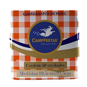Guardanapo Crepado Xadrez - Laranja - 50 unidades - CampFestas - Rizzo