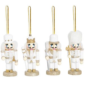Enfeite Soldado de Chumbo Dourado e Branco - 4 unidades - 10cm  - 4 unidades - Cromus - Rizzo
