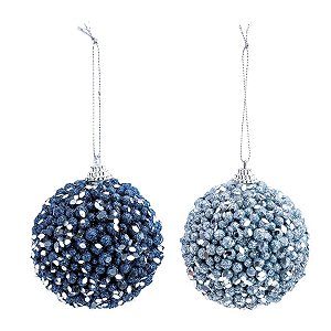 Bola de Natal Azul Claro e Escuro - 6 Unidades - 8cm - 6 unidades - Cromus - Rizzo