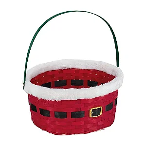 Cesta de Bambu Vermelha com Alça e Cinta Preta - Cromus Natal - 1 unidade - Rizzo