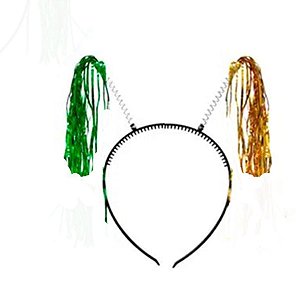 Tiara Rafia Pom Pom - Verde Amarelo - 11,5cm x 20cm - 1 unidade - Rizzo