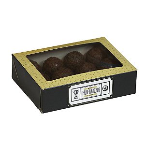 Caixa para Doces tipo Practice com Visor Preto e Bege com Visor - "Craque da Rodada" - 12 doces - 10 unidades - Ideia -