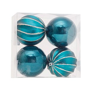 Bola de Natal Azul em Gomos com Glitter e Lisa - ø 10 cm - 4 unidades - Cromus - Rizzo