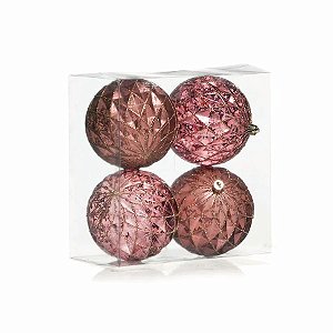 Bola de Natal com Losangos Rose Gold - ø 10 cm - 4 unidades - Cromus - Rizzo