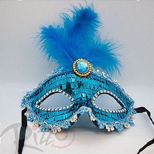 Máscara de Carnaval Bordada Luxo Mod:198 - Azul - 01 unidade - Rizzo