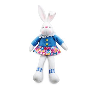 Coelha Decorativa Sentada Vestido Florido Rosa/Azul M - 1 unidade - Cromus - Rizzo