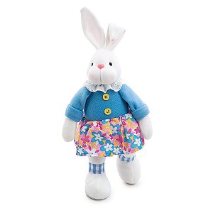 Coelha Decorativa Em Pé Saia Florida Rosa/Azul P - 1 unidade - Cromus - Rizzo