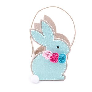 Cesta em Feltro Coelho Sentado Com Flores Azul M - 1 unidade - Cromus - Rizzo