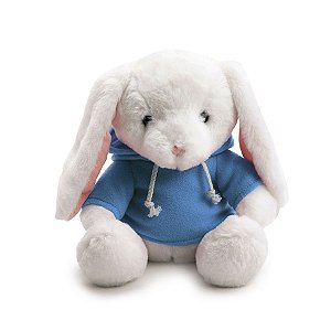 Coelho Pelúcia com Blusa Moletom Capuz - Azul - 15cm - 01 unidade - Cromus Páscoa -