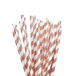 Canudo de Papel Listras Rose Gold - 20 unidades - Artlille - Rizzo
