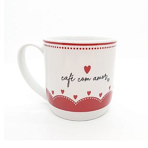 Caneca de Porcelana "Café com Amor"  Decorada Corações - 360 mL - 1 unidade - AllMix