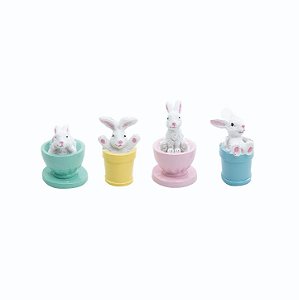 Coelhos Resina na Xícara - 4 Unidades - Cromus - .