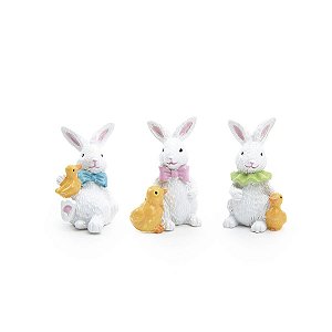 Coelhos Decorativo Resina C/Pintinhos -  3 Unidades -  Cromus
